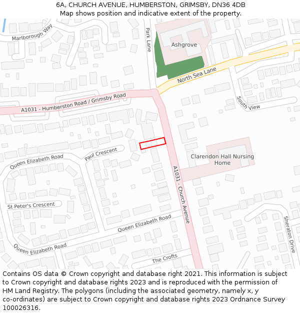 6A, CHURCH AVENUE, HUMBERSTON, GRIMSBY, DN36 4DB: Location map and indicative extent of plot