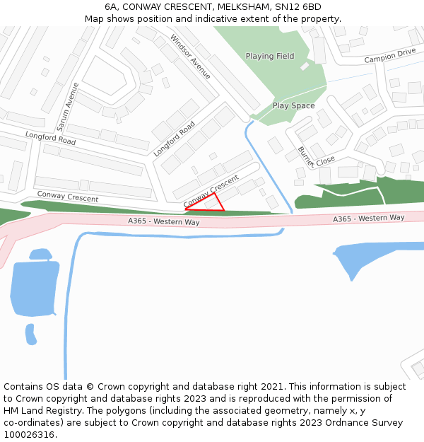 6A, CONWAY CRESCENT, MELKSHAM, SN12 6BD: Location map and indicative extent of plot