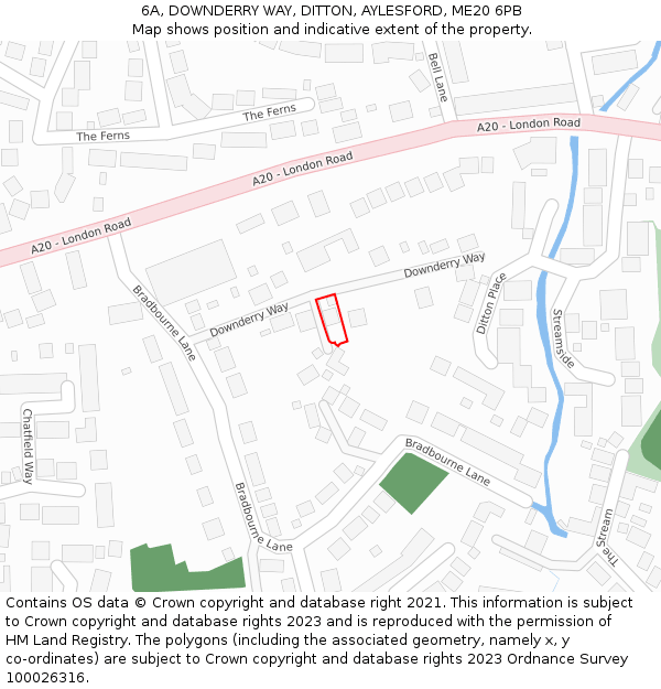 6A, DOWNDERRY WAY, DITTON, AYLESFORD, ME20 6PB: Location map and indicative extent of plot