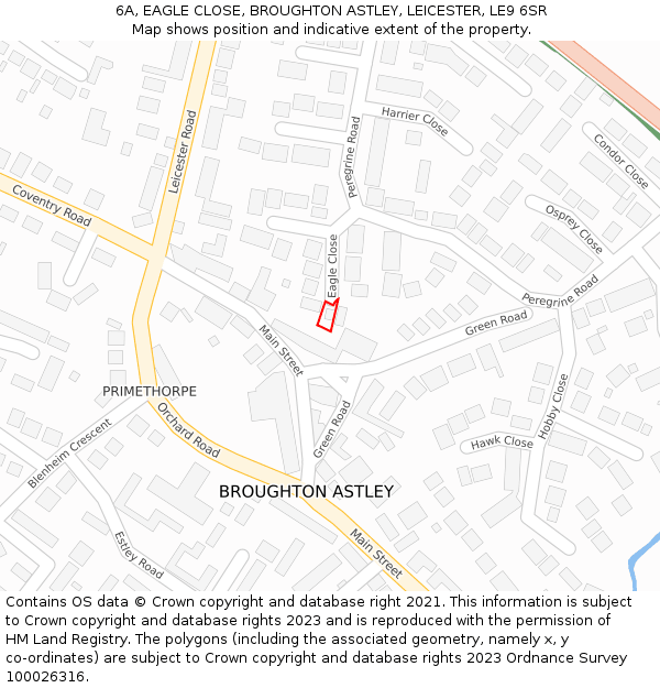 6A, EAGLE CLOSE, BROUGHTON ASTLEY, LEICESTER, LE9 6SR: Location map and indicative extent of plot