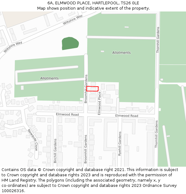 6A, ELMWOOD PLACE, HARTLEPOOL, TS26 0LE: Location map and indicative extent of plot