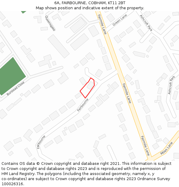 6A, FAIRBOURNE, COBHAM, KT11 2BT: Location map and indicative extent of plot