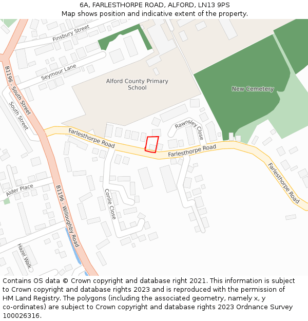 6A, FARLESTHORPE ROAD, ALFORD, LN13 9PS: Location map and indicative extent of plot