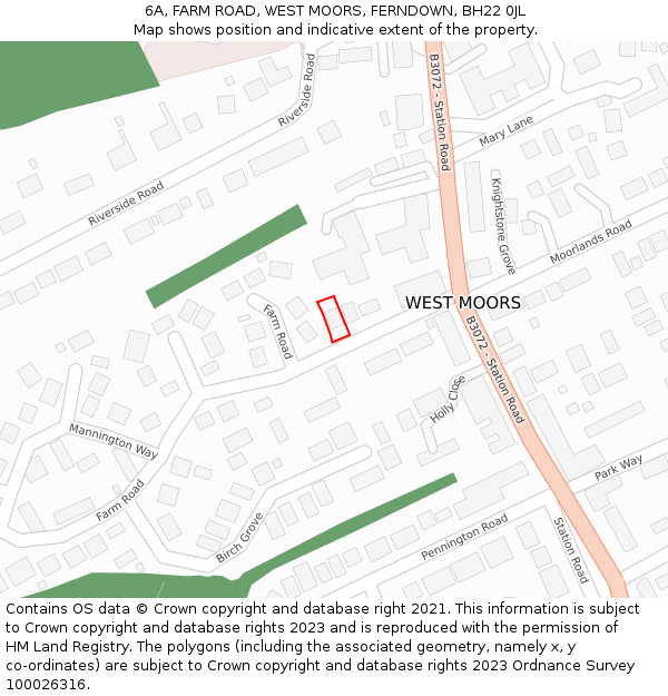 6A, FARM ROAD, WEST MOORS, FERNDOWN, BH22 0JL: Location map and indicative extent of plot