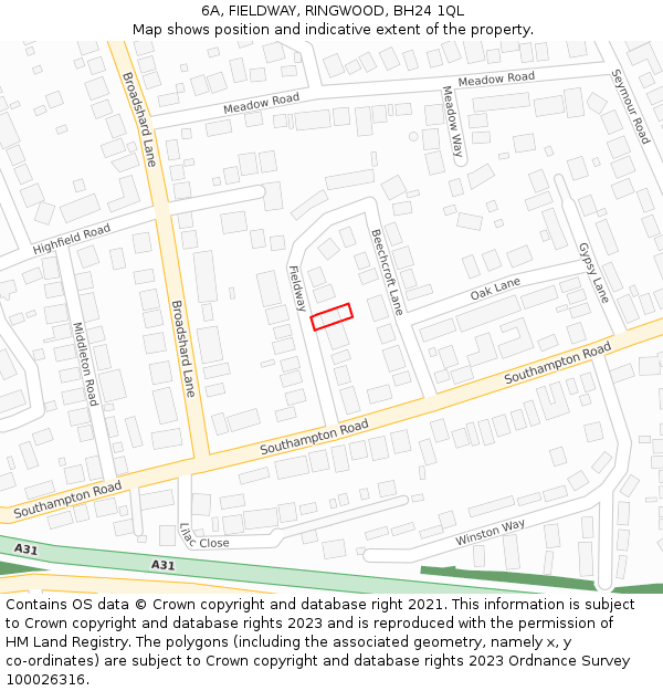 6A, FIELDWAY, RINGWOOD, BH24 1QL: Location map and indicative extent of plot