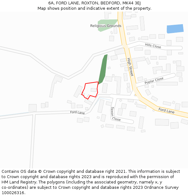 6A, FORD LANE, ROXTON, BEDFORD, MK44 3EJ: Location map and indicative extent of plot