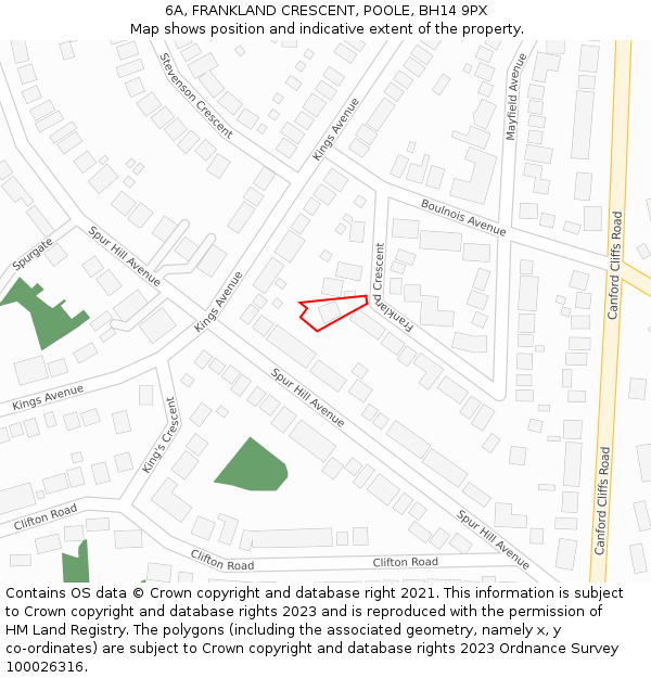 6A, FRANKLAND CRESCENT, POOLE, BH14 9PX: Location map and indicative extent of plot