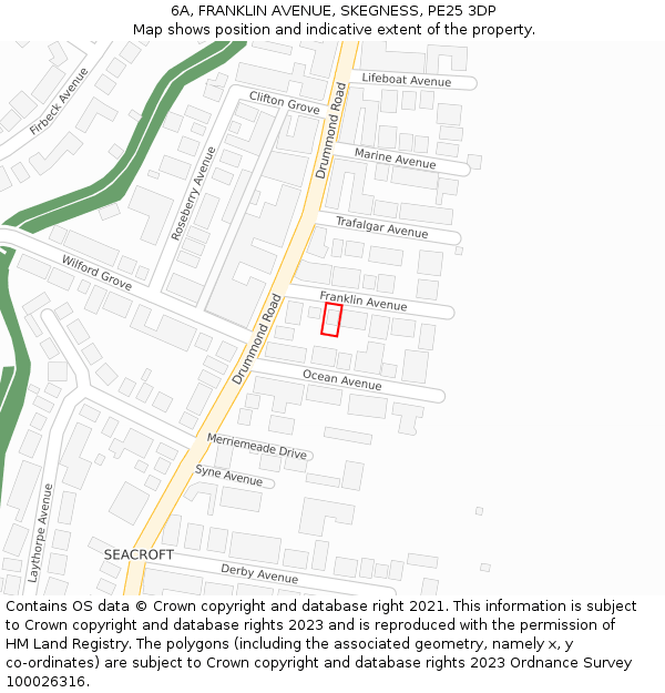 6A, FRANKLIN AVENUE, SKEGNESS, PE25 3DP: Location map and indicative extent of plot