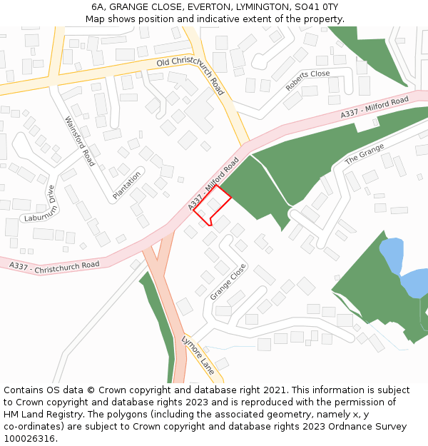 6A, GRANGE CLOSE, EVERTON, LYMINGTON, SO41 0TY: Location map and indicative extent of plot