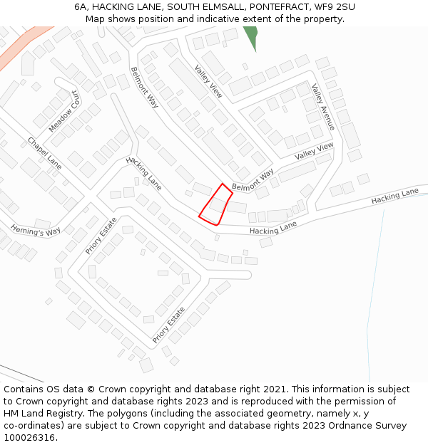 6A, HACKING LANE, SOUTH ELMSALL, PONTEFRACT, WF9 2SU: Location map and indicative extent of plot