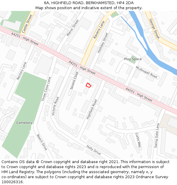 6A, HIGHFIELD ROAD, BERKHAMSTED, HP4 2DA: Location map and indicative extent of plot