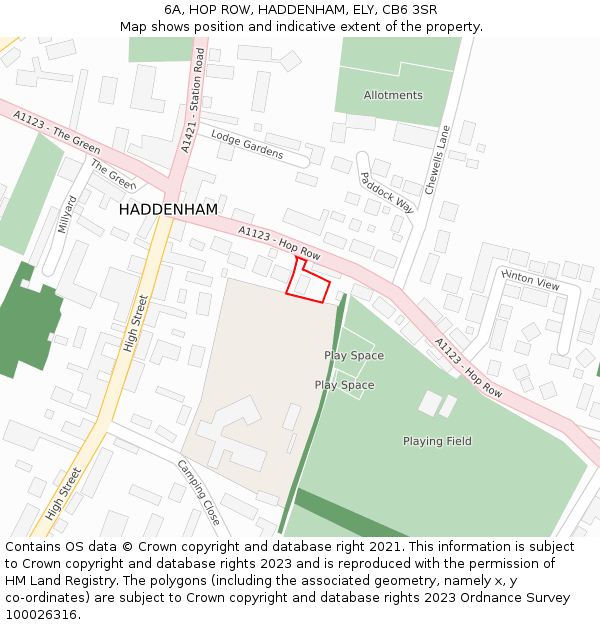 6A, HOP ROW, HADDENHAM, ELY, CB6 3SR: Location map and indicative extent of plot