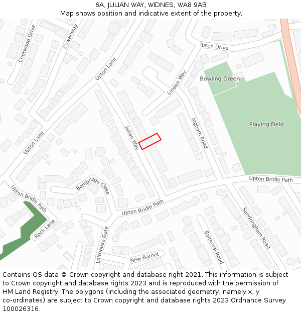 6A, JULIAN WAY, WIDNES, WA8 9AB: Location map and indicative extent of plot