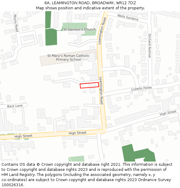 6A, LEAMINGTON ROAD, BROADWAY, WR12 7DZ: Location map and indicative extent of plot