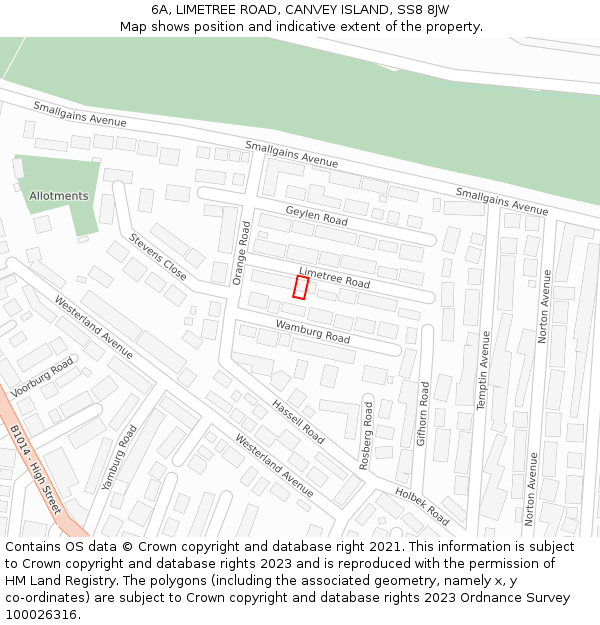 6A, LIMETREE ROAD, CANVEY ISLAND, SS8 8JW: Location map and indicative extent of plot