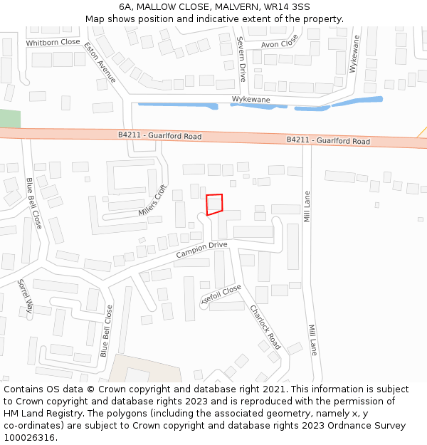 6A, MALLOW CLOSE, MALVERN, WR14 3SS: Location map and indicative extent of plot