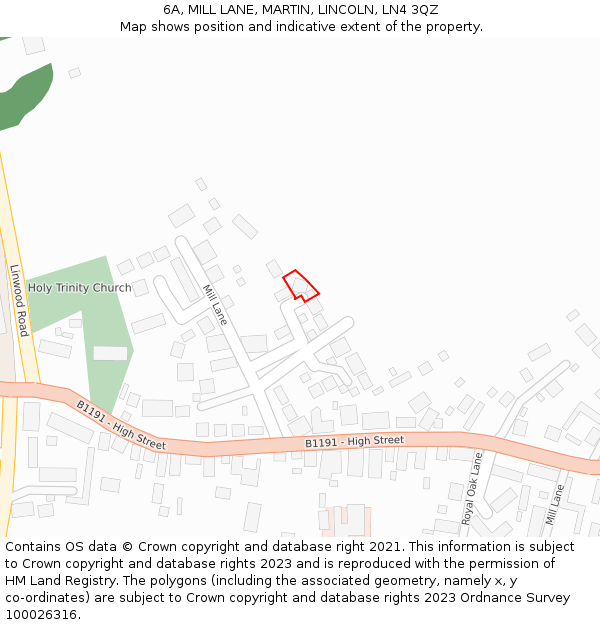 6A, MILL LANE, MARTIN, LINCOLN, LN4 3QZ: Location map and indicative extent of plot