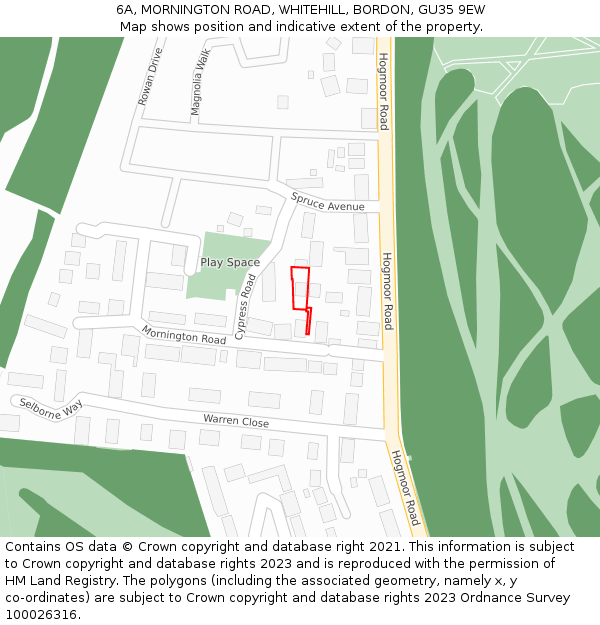 6A, MORNINGTON ROAD, WHITEHILL, BORDON, GU35 9EW: Location map and indicative extent of plot