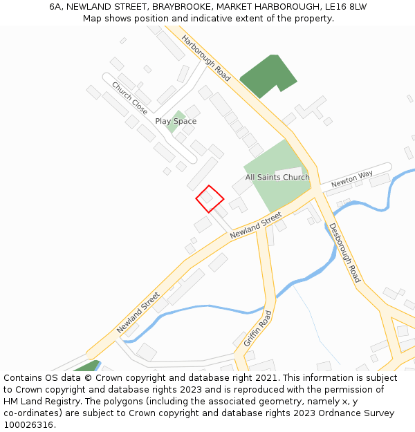 6A, NEWLAND STREET, BRAYBROOKE, MARKET HARBOROUGH, LE16 8LW: Location map and indicative extent of plot