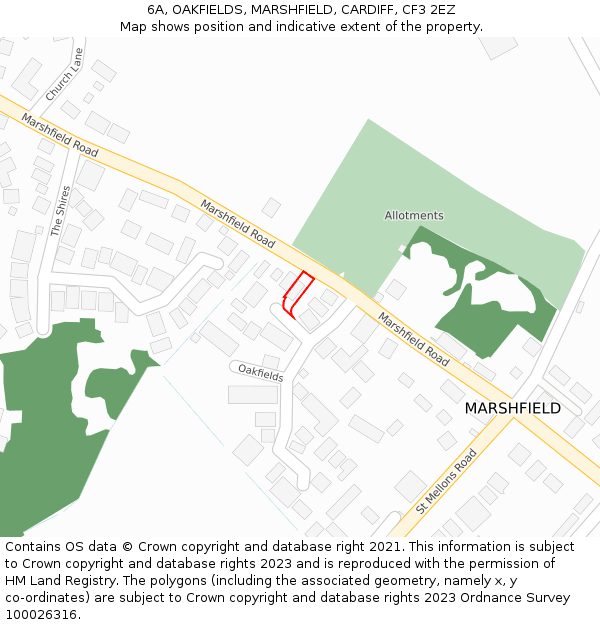 6A, OAKFIELDS, MARSHFIELD, CARDIFF, CF3 2EZ: Location map and indicative extent of plot