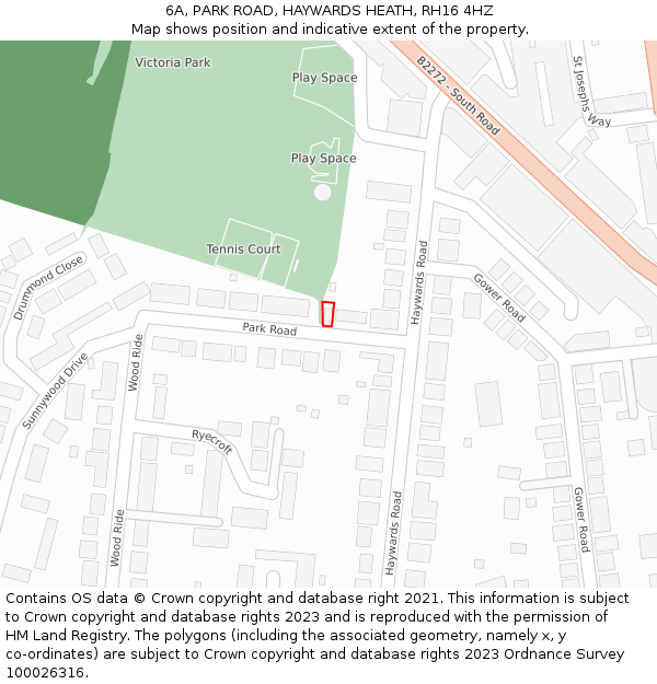 6A, PARK ROAD, HAYWARDS HEATH, RH16 4HZ: Location map and indicative extent of plot