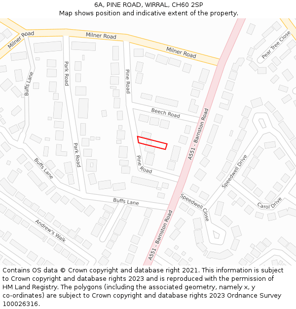 6A, PINE ROAD, WIRRAL, CH60 2SP: Location map and indicative extent of plot