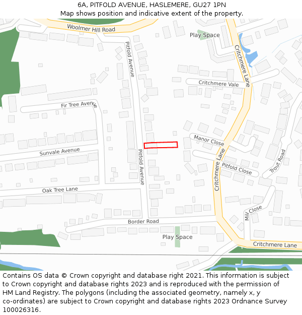 6A, PITFOLD AVENUE, HASLEMERE, GU27 1PN: Location map and indicative extent of plot