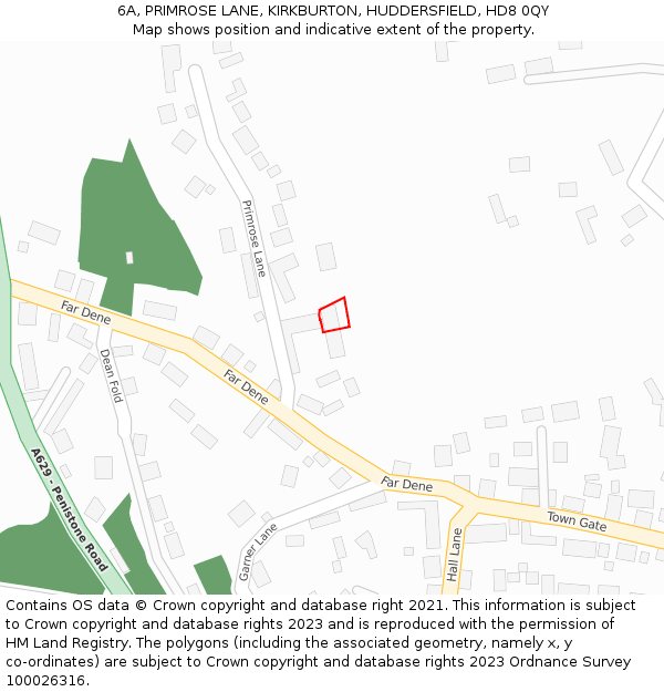 6A, PRIMROSE LANE, KIRKBURTON, HUDDERSFIELD, HD8 0QY: Location map and indicative extent of plot