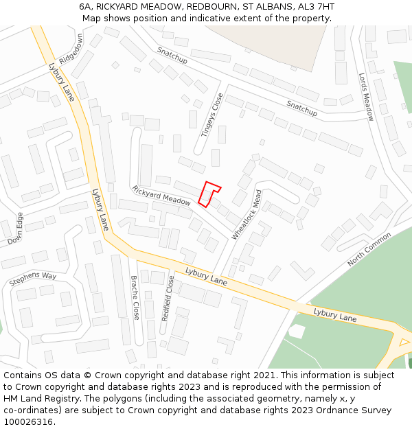 6A, RICKYARD MEADOW, REDBOURN, ST ALBANS, AL3 7HT: Location map and indicative extent of plot