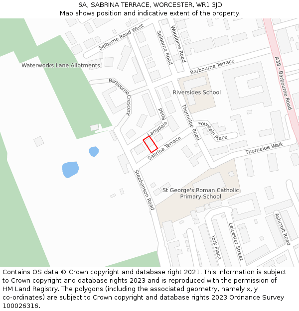 6A, SABRINA TERRACE, WORCESTER, WR1 3JD: Location map and indicative extent of plot