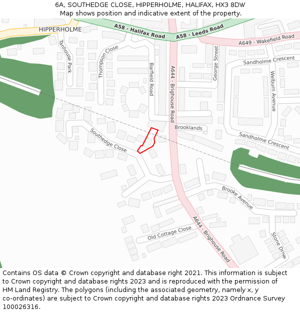 6A, SOUTHEDGE CLOSE, HIPPERHOLME, HALIFAX, HX3 8DW: Location map and indicative extent of plot