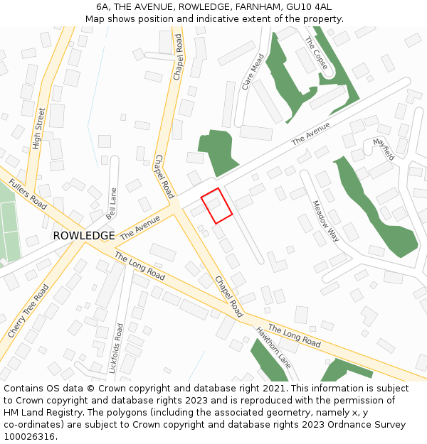 6A, THE AVENUE, ROWLEDGE, FARNHAM, GU10 4AL: Location map and indicative extent of plot