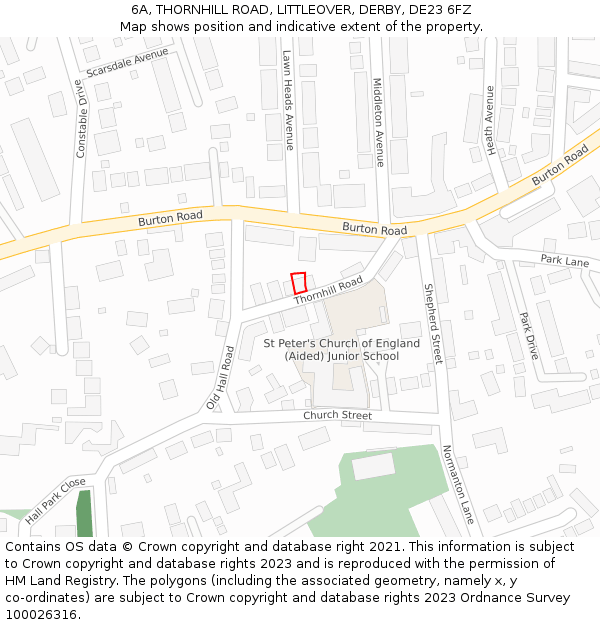 6A, THORNHILL ROAD, LITTLEOVER, DERBY, DE23 6FZ: Location map and indicative extent of plot
