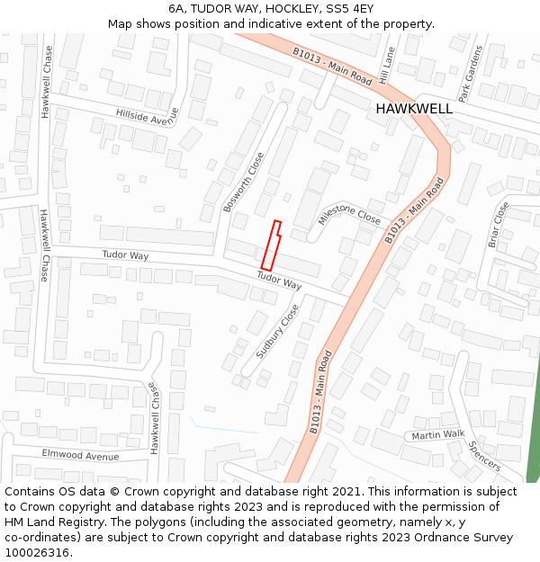 6A, TUDOR WAY, HOCKLEY, SS5 4EY: Location map and indicative extent of plot