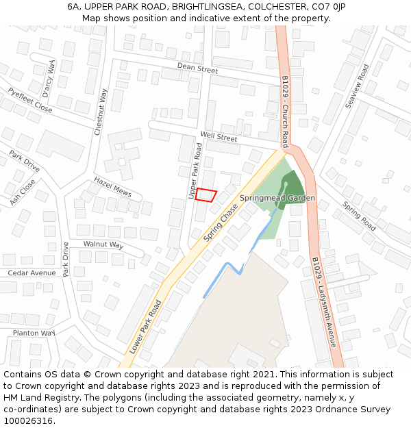 6A, UPPER PARK ROAD, BRIGHTLINGSEA, COLCHESTER, CO7 0JP: Location map and indicative extent of plot