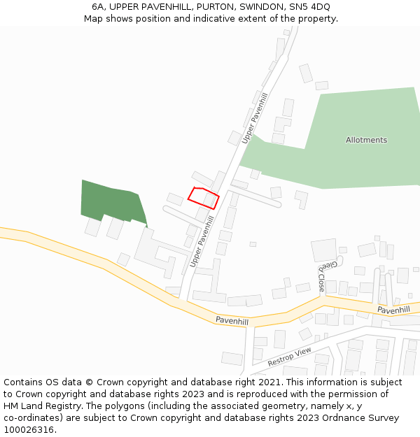 6A, UPPER PAVENHILL, PURTON, SWINDON, SN5 4DQ: Location map and indicative extent of plot