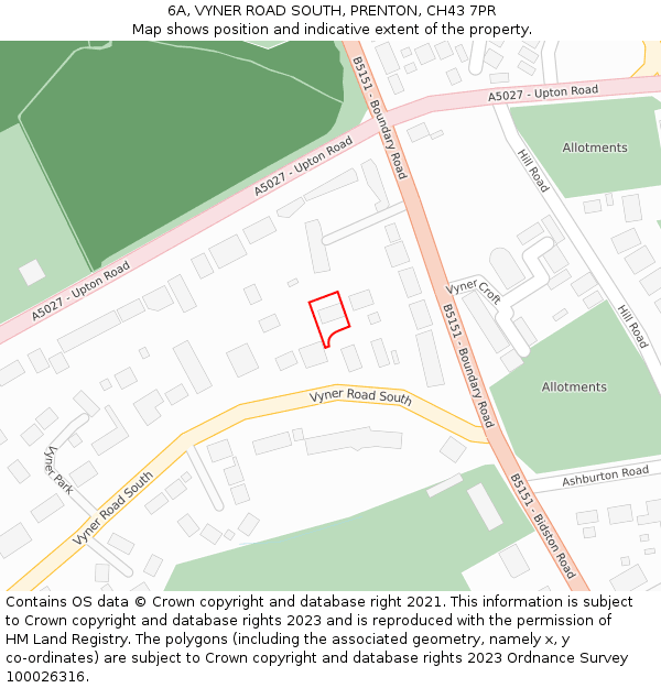 6A, VYNER ROAD SOUTH, PRENTON, CH43 7PR: Location map and indicative extent of plot