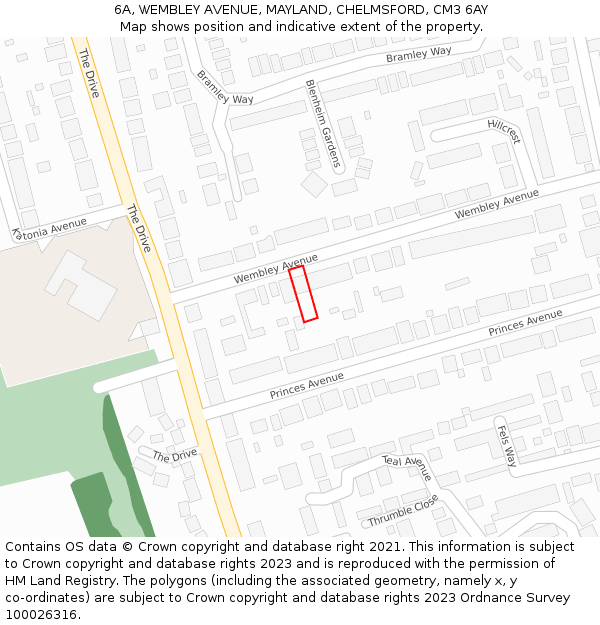 6A, WEMBLEY AVENUE, MAYLAND, CHELMSFORD, CM3 6AY: Location map and indicative extent of plot