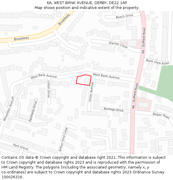 6A, WEST BANK AVENUE, DERBY, DE22 1AP: Location map and indicative extent of plot