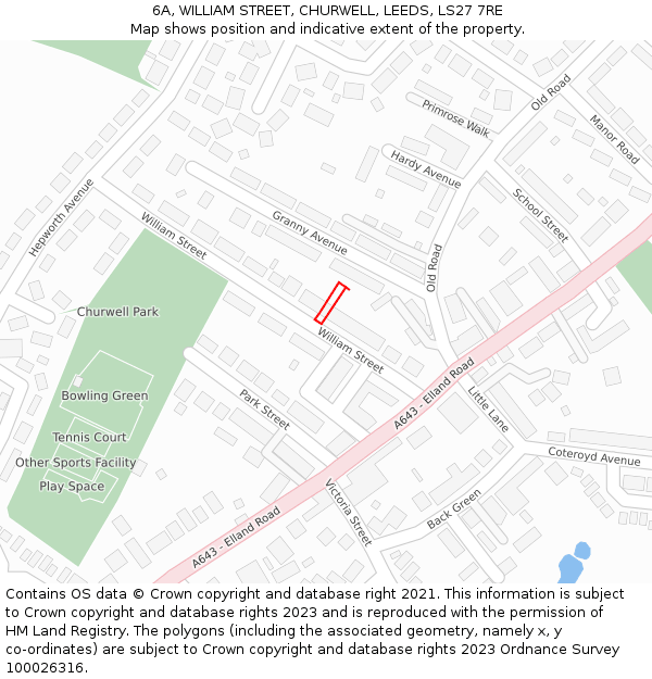 6A, WILLIAM STREET, CHURWELL, LEEDS, LS27 7RE: Location map and indicative extent of plot