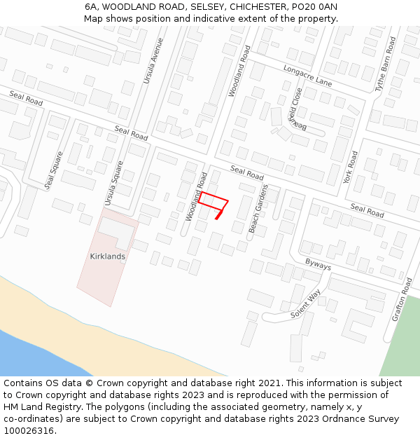 6A, WOODLAND ROAD, SELSEY, CHICHESTER, PO20 0AN: Location map and indicative extent of plot