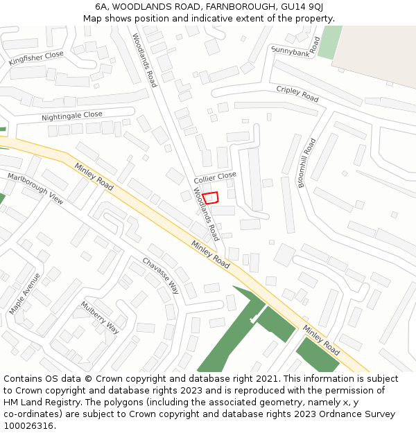 6A, WOODLANDS ROAD, FARNBOROUGH, GU14 9QJ: Location map and indicative extent of plot