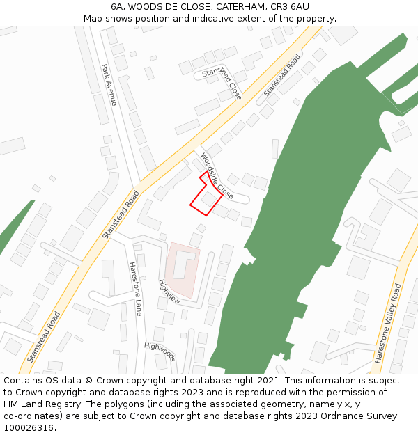 6A, WOODSIDE CLOSE, CATERHAM, CR3 6AU: Location map and indicative extent of plot