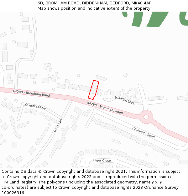 6B, BROMHAM ROAD, BIDDENHAM, BEDFORD, MK40 4AF: Location map and indicative extent of plot