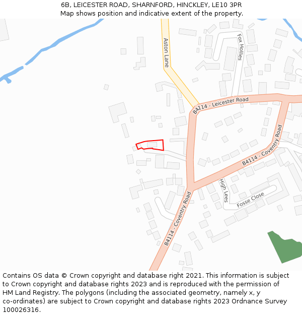 6B, LEICESTER ROAD, SHARNFORD, HINCKLEY, LE10 3PR: Location map and indicative extent of plot