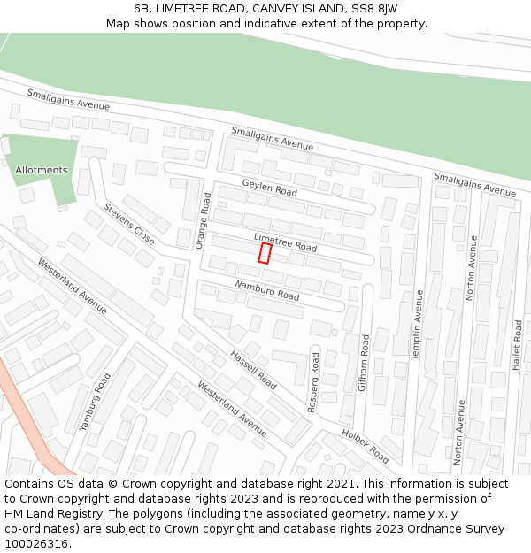 6B, LIMETREE ROAD, CANVEY ISLAND, SS8 8JW: Location map and indicative extent of plot