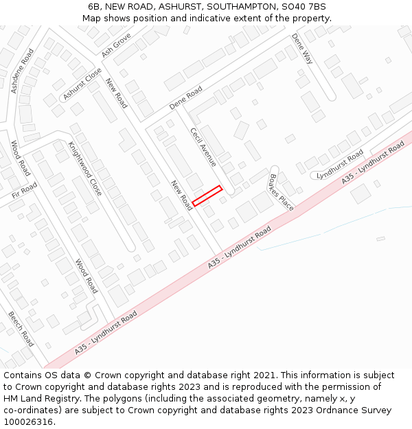 6B, NEW ROAD, ASHURST, SOUTHAMPTON, SO40 7BS: Location map and indicative extent of plot