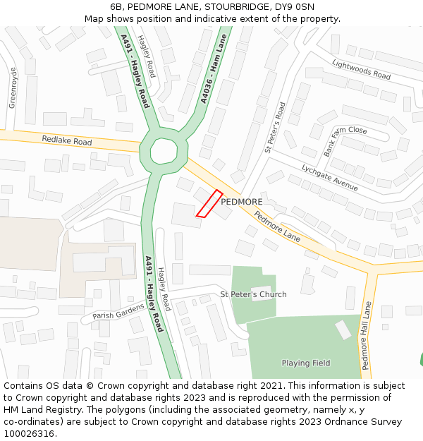 6B, PEDMORE LANE, STOURBRIDGE, DY9 0SN: Location map and indicative extent of plot