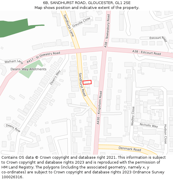 6B, SANDHURST ROAD, GLOUCESTER, GL1 2SE: Location map and indicative extent of plot