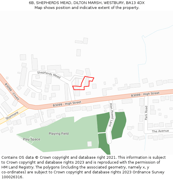 6B, SHEPHERDS MEAD, DILTON MARSH, WESTBURY, BA13 4DX: Location map and indicative extent of plot